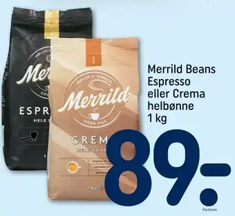 REMA 1000 Merrild beans espresso eller crema helbønne tilbud
