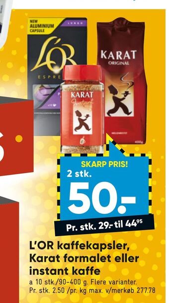 Bilka L'or kaffekapsler, karat formalet eller instant kaffe tilbud