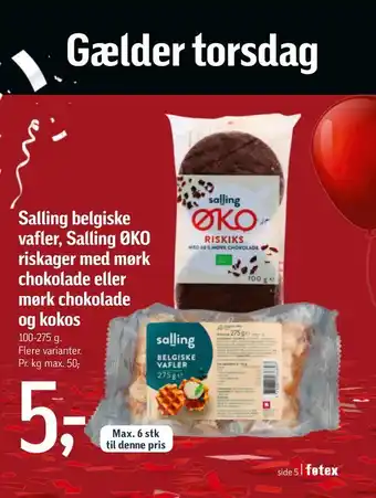 Salling belgiske vafler, salling øko riskager med mørk chokolade eller mørk chokolade og kokos
