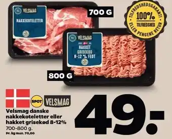 Netto Velsmag danske nakkekoteletter el. hakket grisekød 8-12 % tilbud