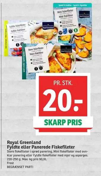 SPAR Royal greenland fyldte eller panerede fiskefileter tilbud