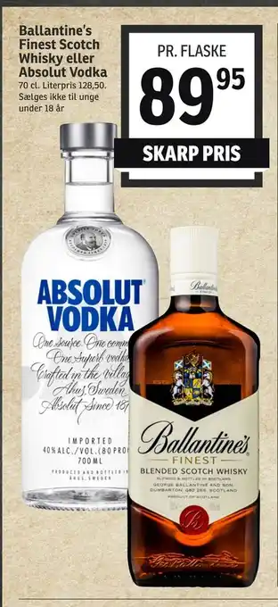 SPAR Ballantine's finest scotch whisky eller absolut vodka tilbud