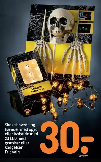 REMA 1000 Skelethovede og hænder med spyd eller lyskæde med 20 led med græskar eller spøgelser tilbud