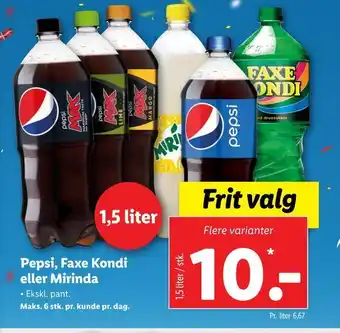 Lidl Pepsi, faxe kondi eller mirinda tilbud