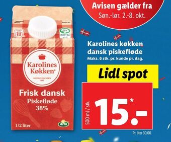 Lidl Karolines køkken dansk piskefløde tilbud