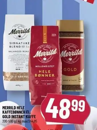 Løvbjerg Merrild hele kaffebønner el. gold instant kaffe tilbud