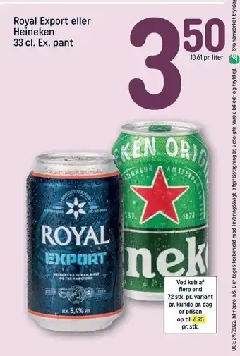 REMA 1000 Royal export el. heineken øl tilbud