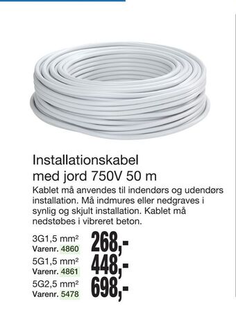 Harald Nyborg Installationskabel med jord 750v 50 m tilbud