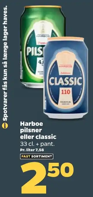 Harboe pilsner eller classic 33 cl.