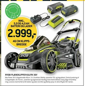 XL-BYG Ryobi plæneklipper kulfri 36v tilbud