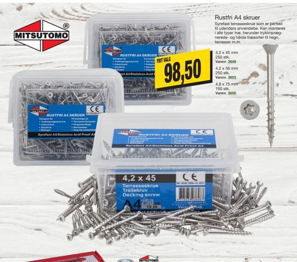 Rustfri a4 skruer tilbud hos Harald
