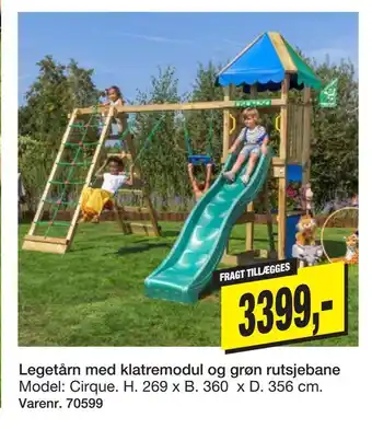 Harald Nyborg Legetårn med klatremodul og grøn rutsjebane tilbud