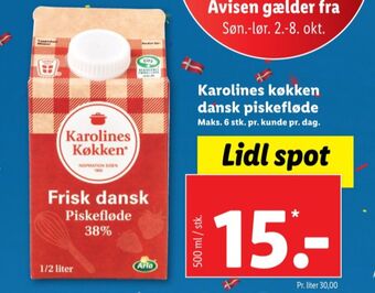 Lidl Karolines piskefløde 38% tilbud
