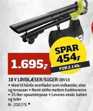 Bygma 18 v løvblæser/suger tilbud
