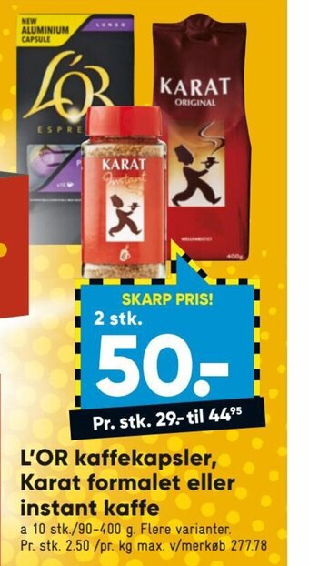 L'OR Kaffekapsler, Karat Formalet eller Instant Kaffe