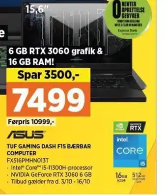 Power Asus Tuf Gaming Dash F15 Bærbar Computer tilbud