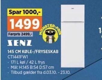 Power SENZ 145 cm Køle-/Fryseskab tilbud