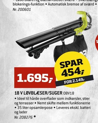 Bygma 18 v løvblæser/suger obv18 tilbud