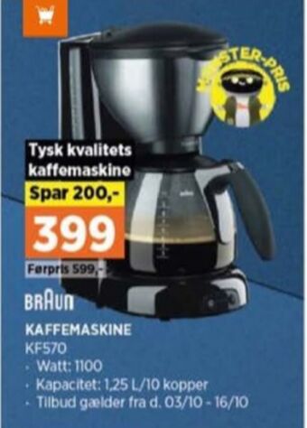 Power Braun kaffemaskine tilbud