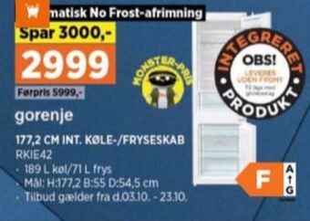 Power Gorenje køle/fryseskab tilbud