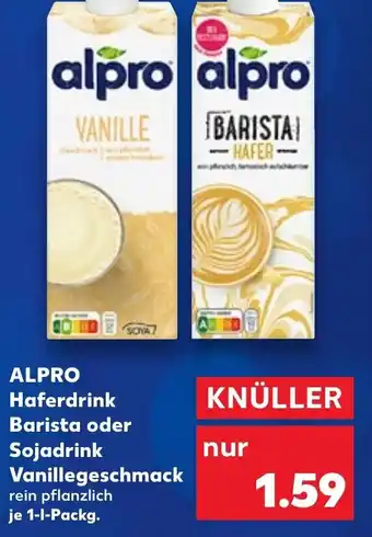 Kaufland Alpro Hafedrink Barista oder Sojadrink Vanillegeschmack tilbud