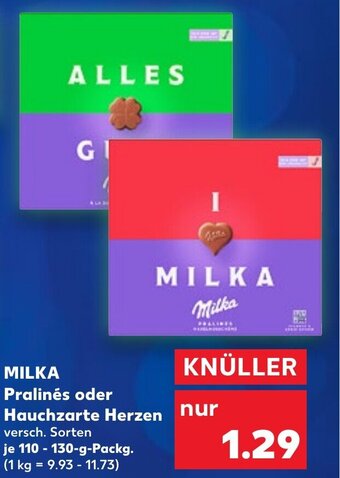 Kaufland DE Milka Pralinés oder Hauchzarte Herzen tilbud