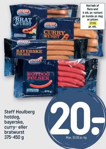 REMA 1000 Steff houlberg hotdog, bayerske, curry- el. bratwurst tilbud