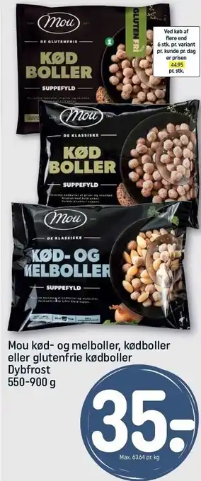 REMA 1000 Mou kød- og melboller, kødboller el. glutenfrie kødboller tilbud