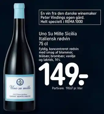 Uno su mille sicilia italiensk rødvin