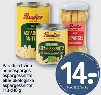 REMA 1000 Paradiso hvide hele asparges, aspargessnitter el. øko aspargessnitter tilbud