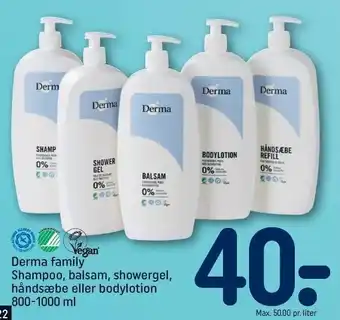REMA 1000 Derma family shampoo, balsam, showergel, håndsæbe el. bodylotion tilbud