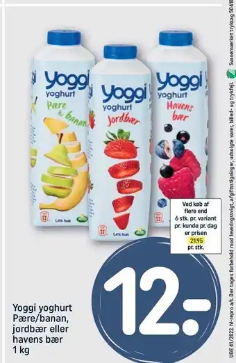 REMA 1000 Yoggi yoghurt pære/banan, jordbær el. havens bær tilbud
