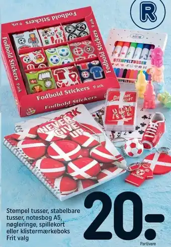 Stempel tusser, stabelbare tusser, notesbog a5, nøgleringe, spillekort el. klistermærker