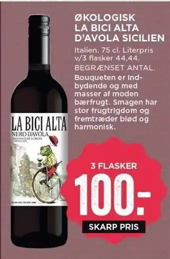 MENY Øko la bici alta d'avola sicilien 3 flasker tilbud