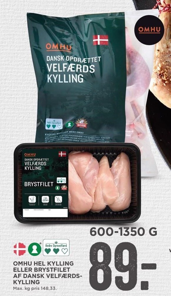 Omhu hel kylling el. brystfilet af dansk velfærdskylling tilbud hos MENY