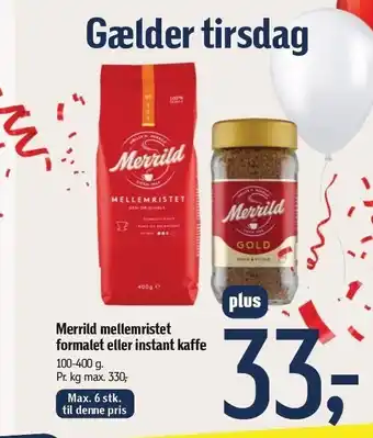 Føtex Merrild mellemristet formalet el. instant kaffe tilbud