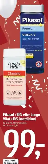 Føtex Pikasol + 10% el. longo vital + 10% kosttilskud tilbud
