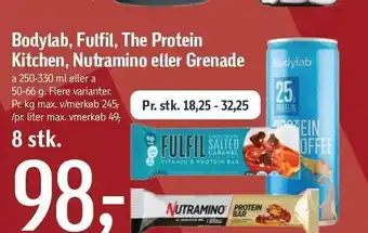 Føtex Bodylab, fulfil, the protein kitchen, nutramino el. grenade tilbud