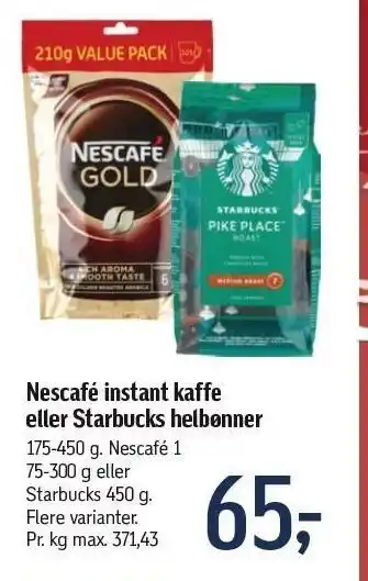 Føtex Nescafé instant kaffe el. starbucks helbønner tilbud