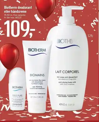 Føtex Biotherm deodorant el. håndcreme tilbud