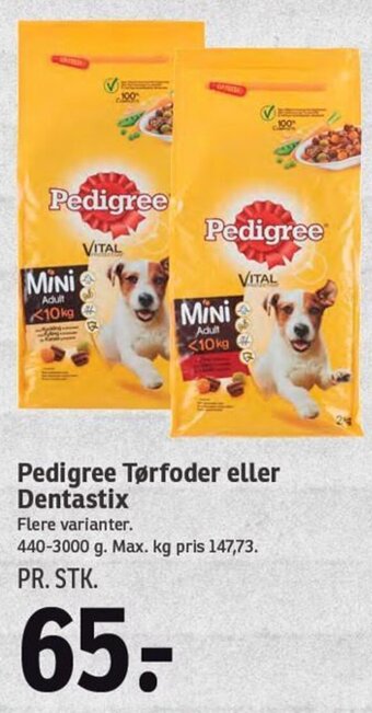 SPAR Pedigree Tørfoder eller Dentastix tilbud