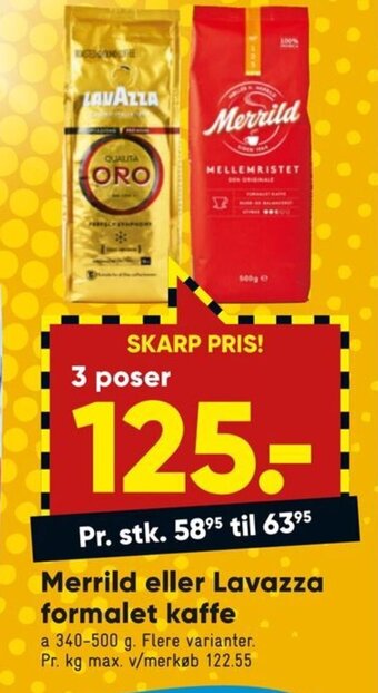 Bilka Merrild eller Lavazza formalet kaffe tilbud