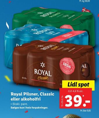 Lidl Royal pilsner, classic eller alkoholfri tilbud