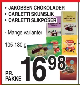 ABC Lavpris Jakobsen chokolader • carletti skumslik • carletti slikposer tilbud