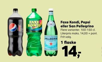 Kvickly Faxe kondi, pepsi eller san pellegrino tilbud