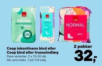 Kvickly Coop inkontinens bind eller coop bind eller trusseindlæg tilbud