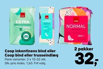 SuperBrugsen Coop inkontinens bind eller coop bind eller trusseindlæg tilbud