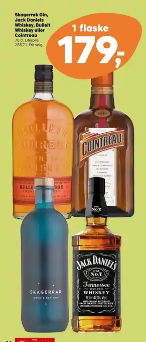 SuperBrugsen Skagerrak gin, jack daniels whiskey, bulleit whiskey eller cointreau tilbud