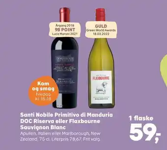 SuperBrugsen Santi nobile primitivo di manduria doc riserva eller flaxbourne sauvignon blanc tilbud