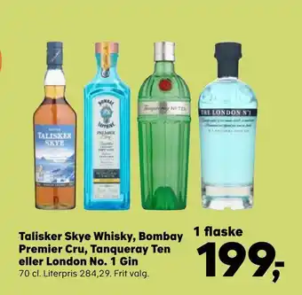 SuperBrugsen Talisker skye whisky, bombay premier cru, tanqueray ten eller london no. 1 gin tilbud